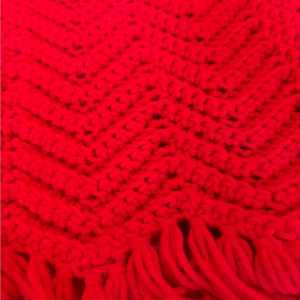 Like new handmade bright red chevron crochet blanket. No flaws. The pop of red!
